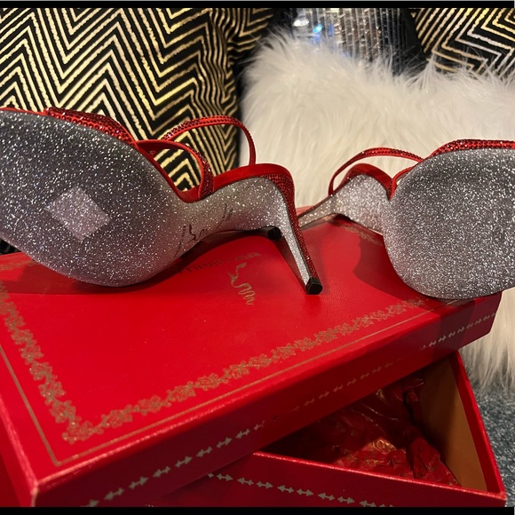 Rene Caovilla pumps, red lace/metallic.  Schwarzkopf crystal under. - Picture 6 of 6